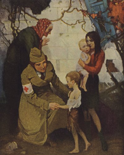 Trabajador de la Cruz Roja atendiendo a refugiados de J. Paul Verrees
